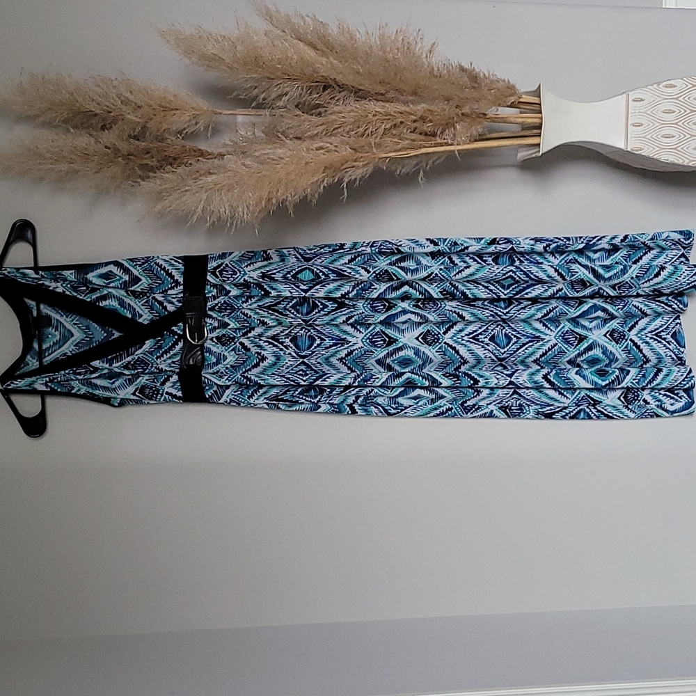 Susan Lawrence blue maxi dress belted